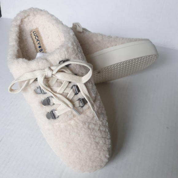 Lucky Brand Tolini Sherpa Lace-Up Slip-On Platform Sneaker in Stucco Cream 7.5 - Picture 16 of 16